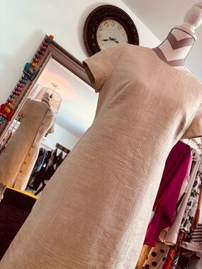 AMY KUSCHEL Neutral Textured Short-Sleeve Midi Dress🤩
